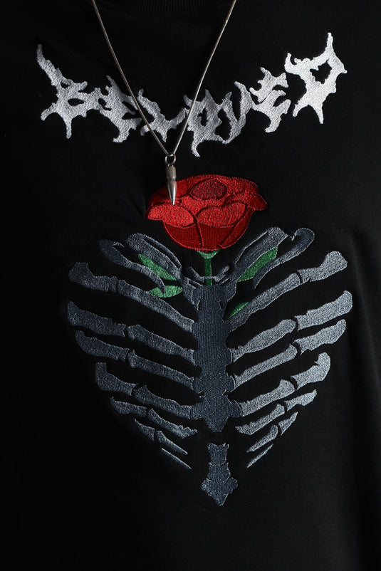 RIBCAGE ROSE RELAXED FIT EMBROIDERERD T-SHIRT