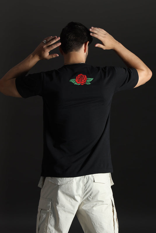 RIBCAGE ROSE RELAXED FIT EMBROIDERERD T-SHIRT