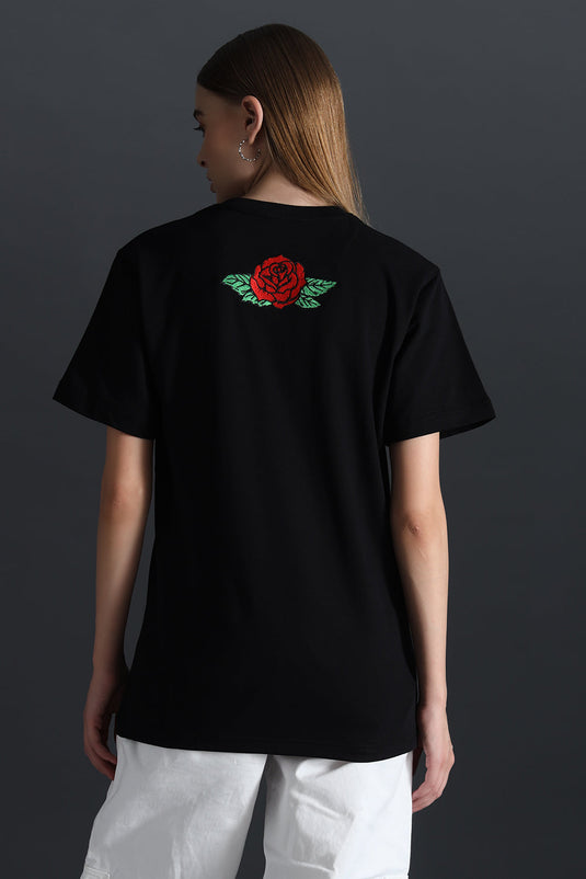 RIBCAGE ROSE RELAXED FIT EMBROIDERD T-SHIRT