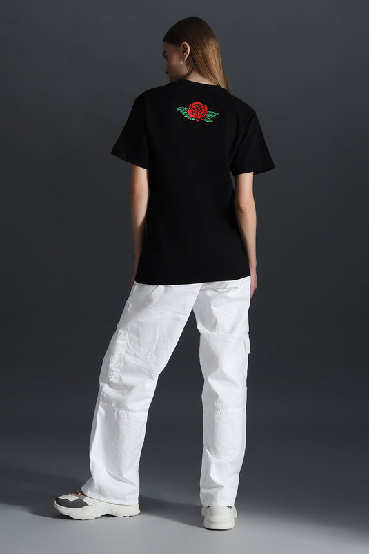 RIBCAGE ROSE RELAXED FIT EMBROIDERD T-SHIRT