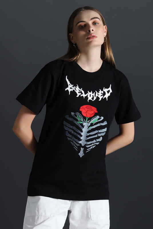 RIBCAGE ROSE RELAXED FIT EMBROIDERD T-SHIRT