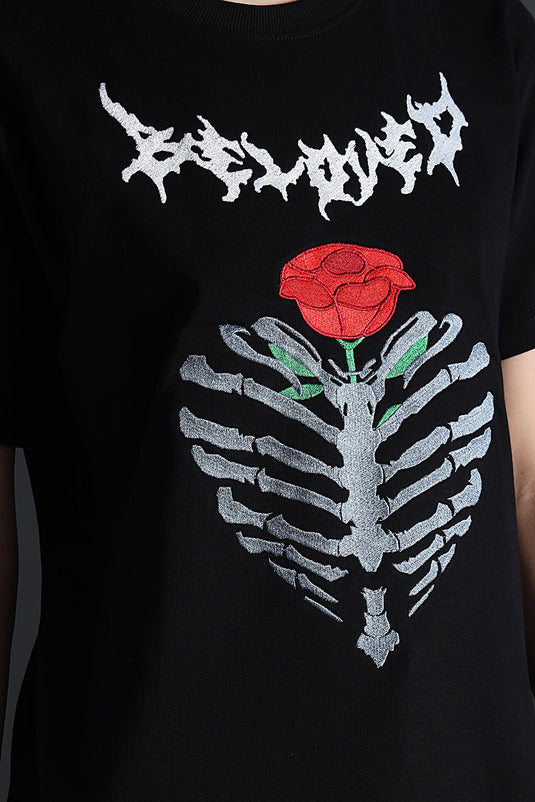 RIBCAGE ROSE RELAXED FIT EMBROIDERD T-SHIRT