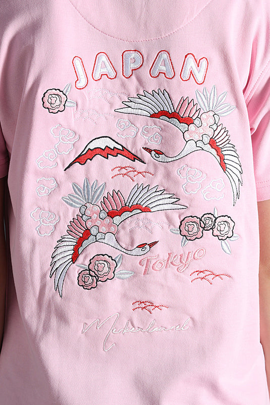 TOKYO SWAN RELAXED FIT EMBROIDERD T-SHIRT