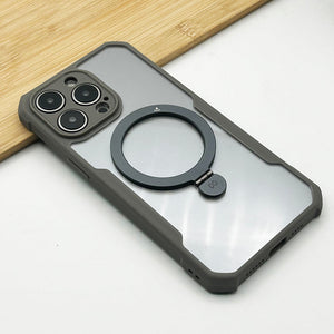 iPhone 15 Series Shockproof Bumper Transparent With Magsafe Stand Back Cover (Natural Titanium)